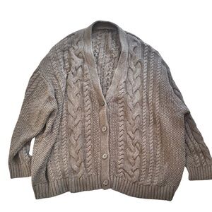 Quince Cotton Cable Knit Cardigan - Brown